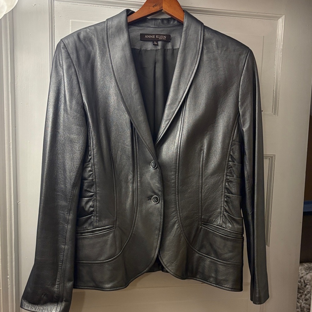 Anne Klein Women's gray leather Blazer Jacket